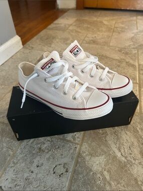 Converse Kids White Low Top Sneakers with Red Stripe